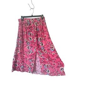 LOFT Spring Women's Pink Floral Maxi Skirt Size S 32" L w/ Button Detail & Slit